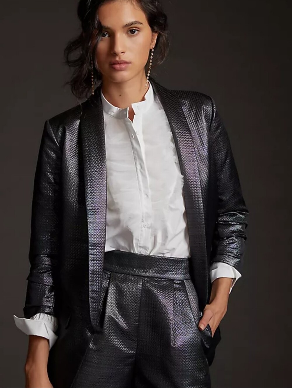 Hutch By Anthropologie Iridescent Black Blazer with Blue-Purple Sheen